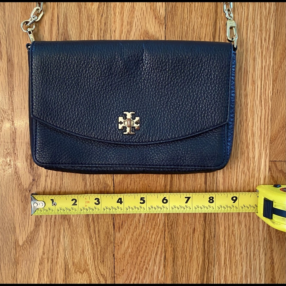 Tory Burch navy pebbled leather purse with chain